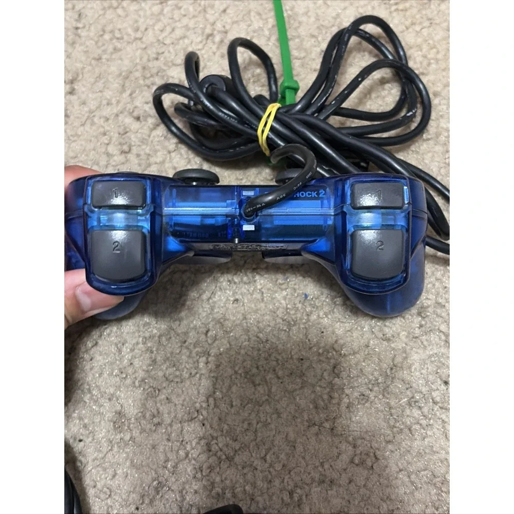 Lot Of 3 Sony Ps2 Controllers Clear Smoke Transparent Blue And Original Black